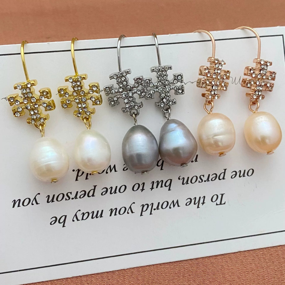 Tory Burch Rhinestone Letter Metal Drop Earrings